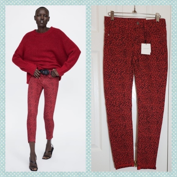 Zara Women’s Animal Print Mid Rise Skinny Jeans Size 4 - Picture 4 of 4